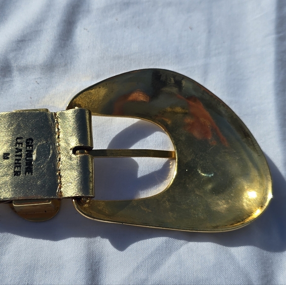 Vintage Captiva Metallic Gold Braided Leather Large Gold Toned Buckle Medium - Picture 11 of 13